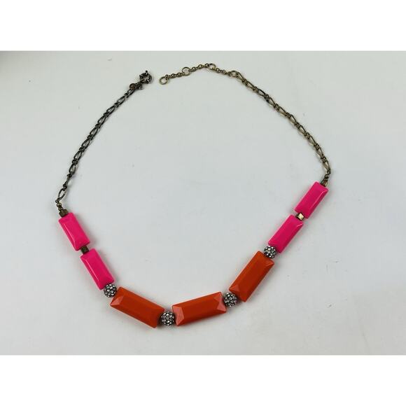 J. Crew Pink Orange Pave Crystal Bead Necklace Balls Gemoetric Elongated Y2k 80s - Picture 4 of 15